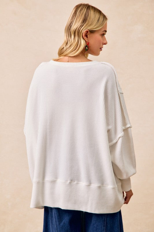 Christmas Plaid Merry Lettering Waffle Top White