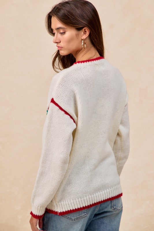 Christmas Pompom LatterMerry Sweater Top Ivory