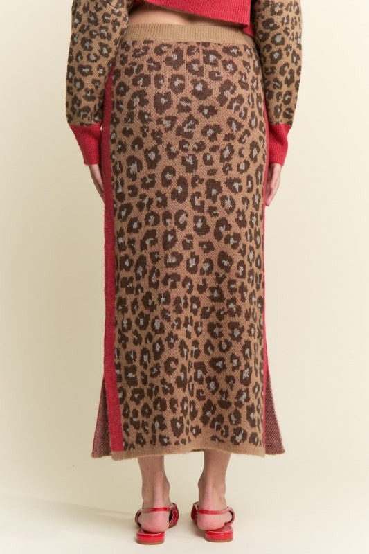 Soft Knit Pencil Skirt Brown Leopard