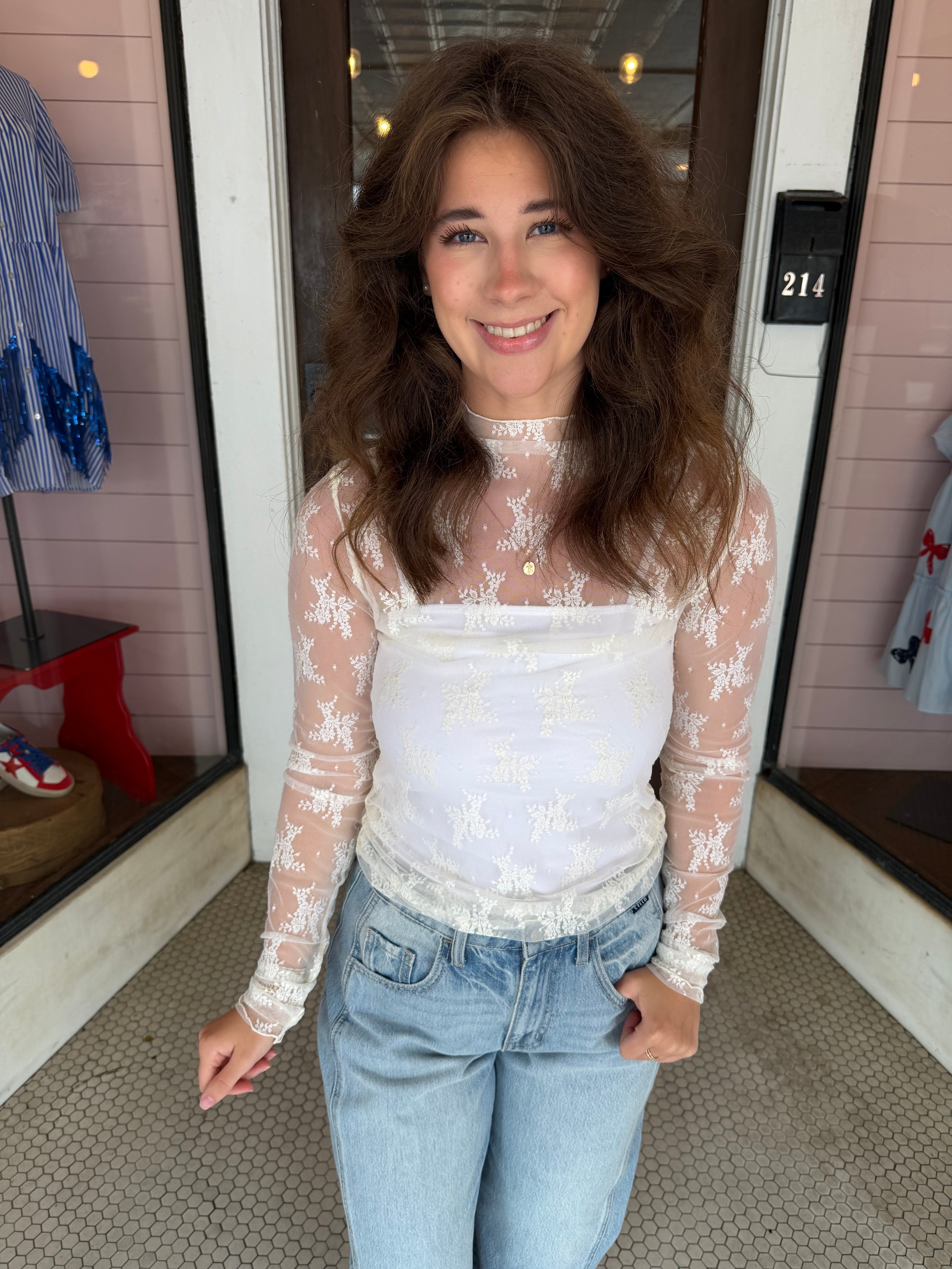 Lace Long Sleeve Layering Top Ivory - Southern Fashion Boutique Bliss