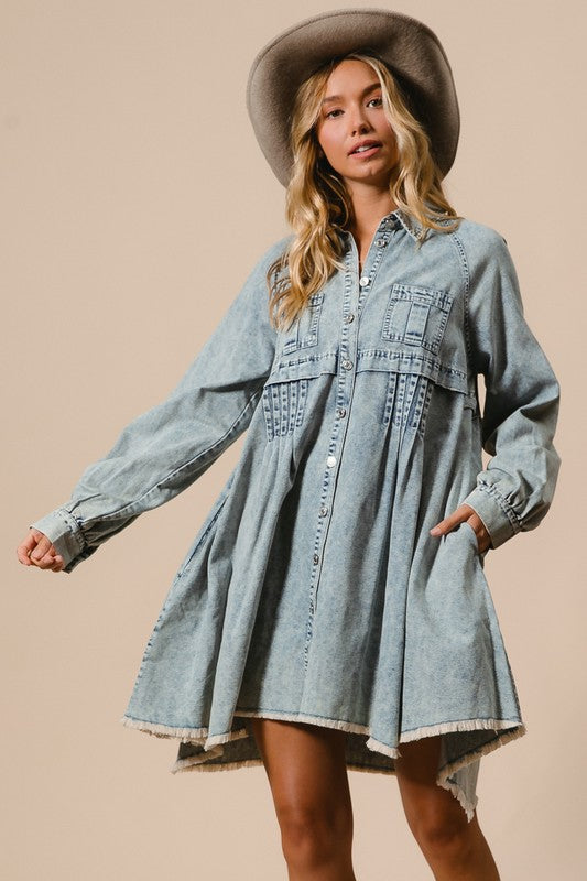 Mineral Washed Button Down Dress Light Denim - Southern Fashion Boutique Bliss Mineral Washed Button Down Dress Light Denim - Southern Fashion Boutique Bliss