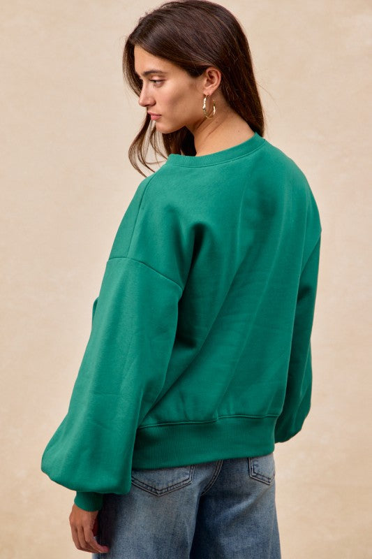 Bow Braid Top Balloon Sleeves Hunter