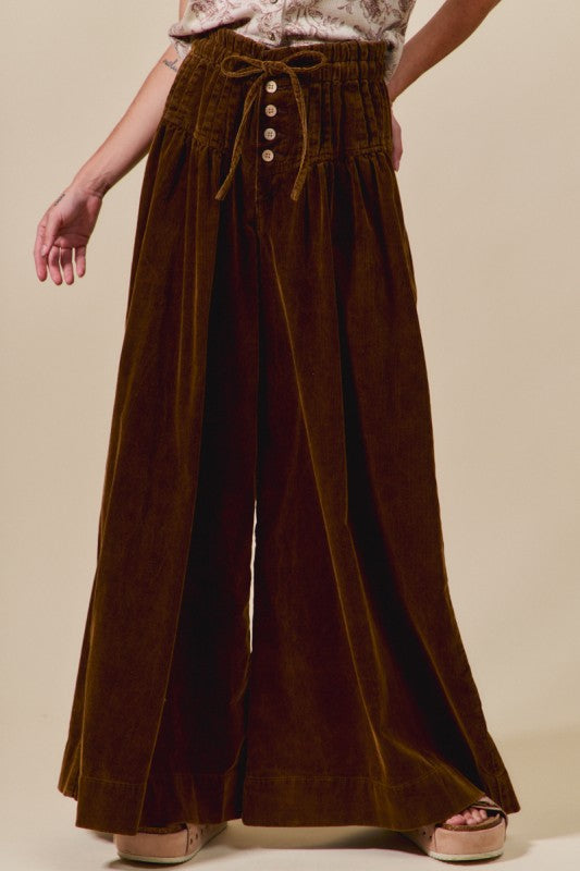 Corduroy Washed Wide Leg Pants Brown