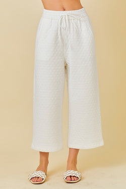 Solid Quilted Capri Pants White