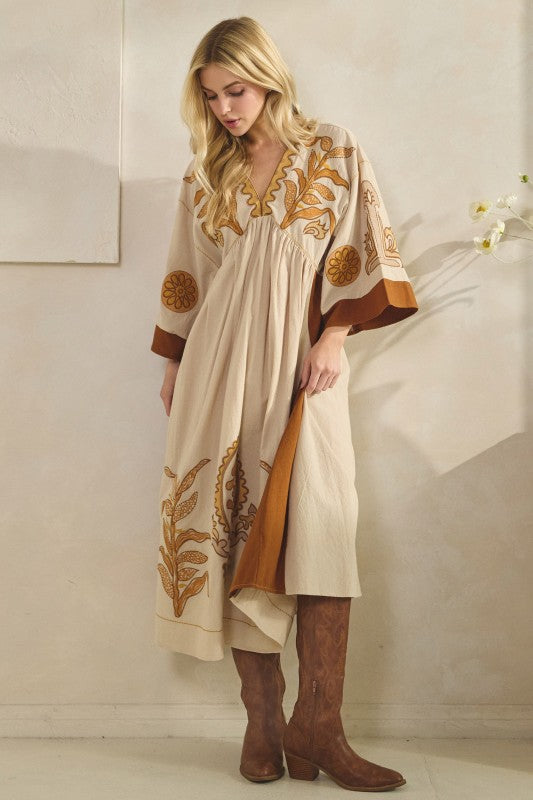 Vintage Embroidery Dress Brown