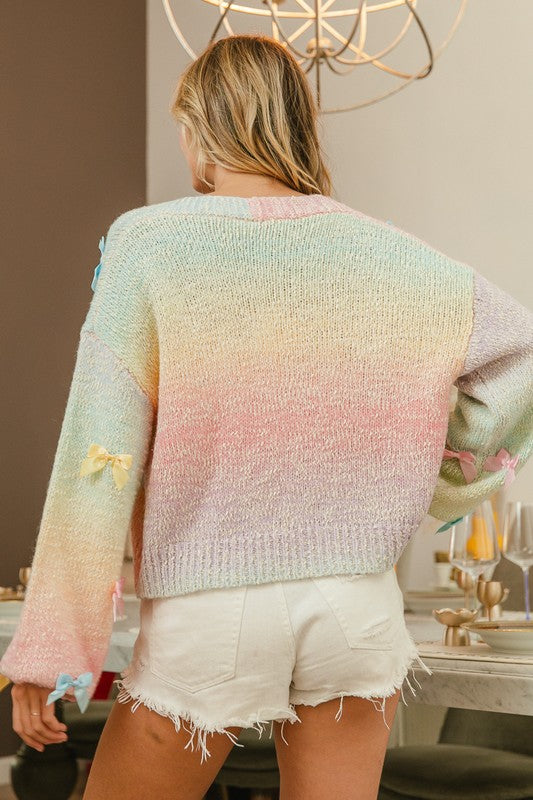 Ombre Effect Popcorn Texture Cardigan Pastel