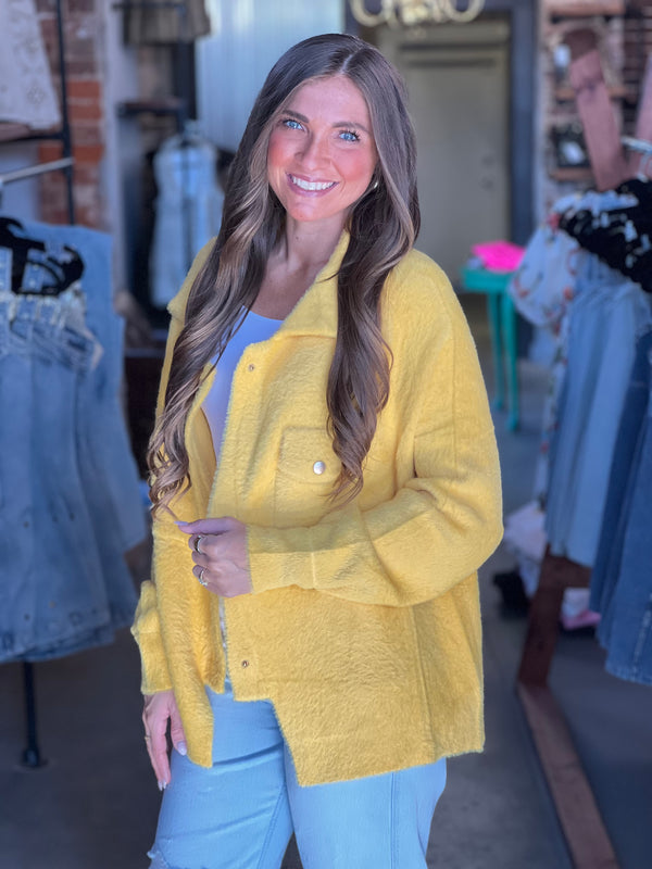 Solid Fur Oversized Jacket Mustard