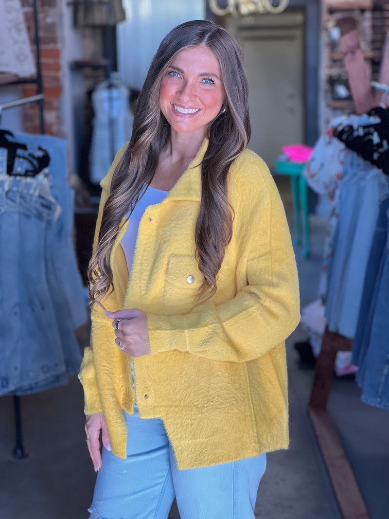 Solid Fur Oversized Jacket Mustard