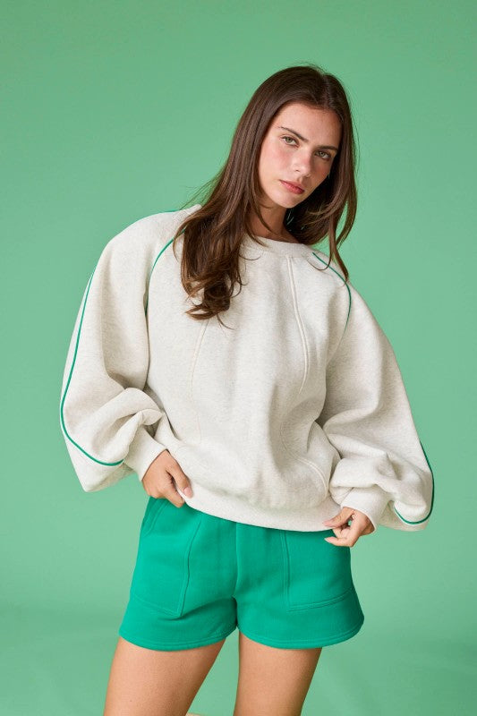 Amelia Contrast Piping Pullover White