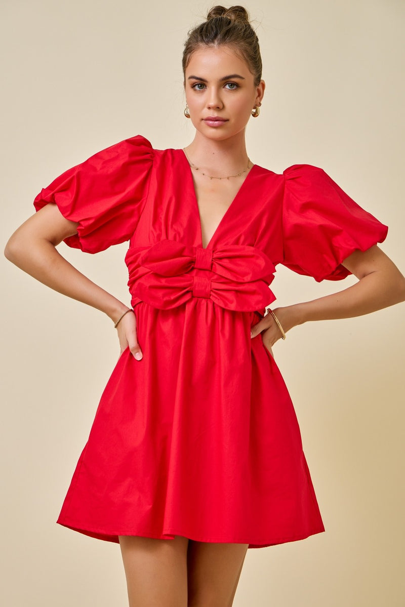 red bow front dress Sophia Strapless Bow Dress in Red Large