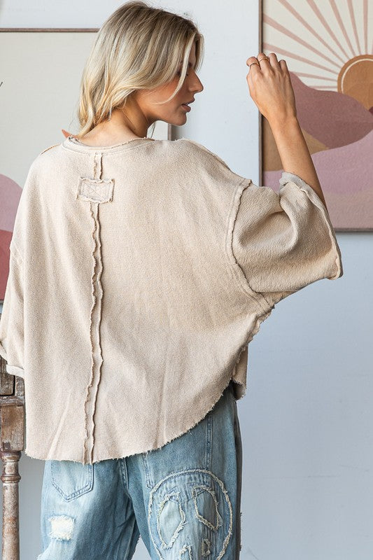 Washed Knit Relaxed Crop Top Taupe