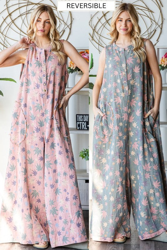 Washed Sleeveless Reversalble Jumpsuit Pink/Lt Blue