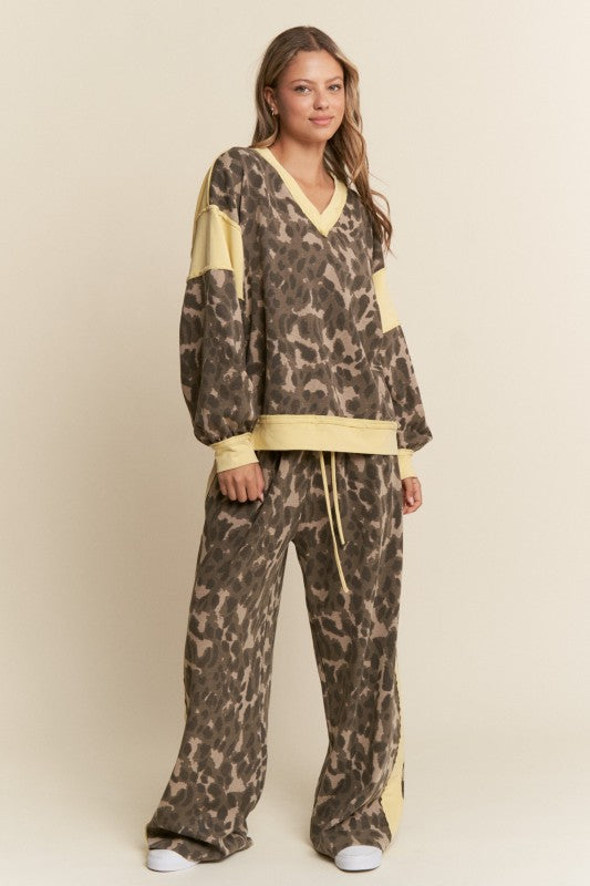 Leopard Print V-Neck Patchwork Top