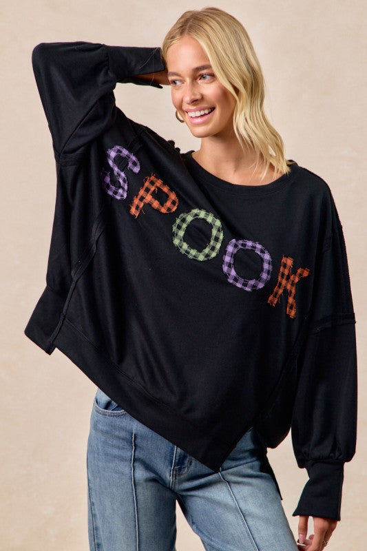 Halloween Theme Spooky Letter Top Black