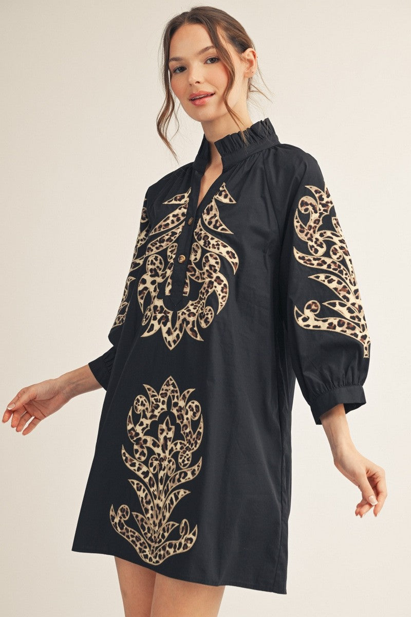 black long sleeve shift dress Floral Applique Shift Dress Long Sleeve Black
