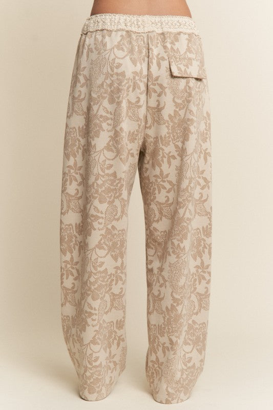 Floral Knit Casual Pants Taupe