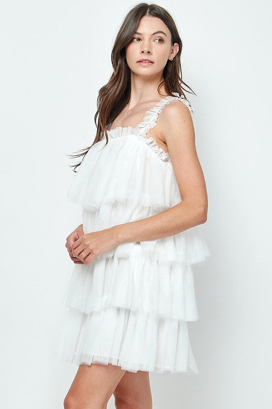Tiered Tulle Mini Dress White