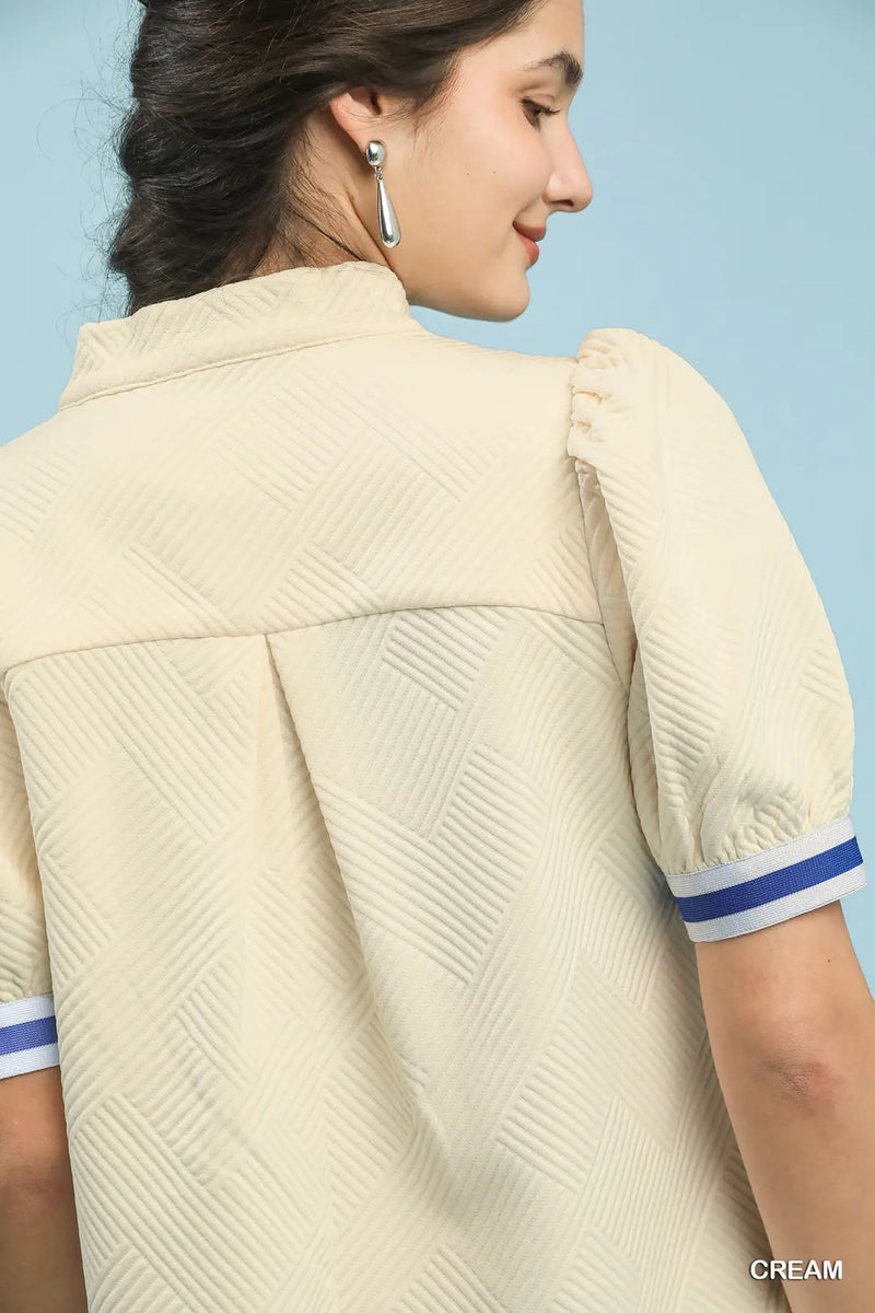 Jacquard Textured Puff Sleeve Top Cream - Southern Fashion