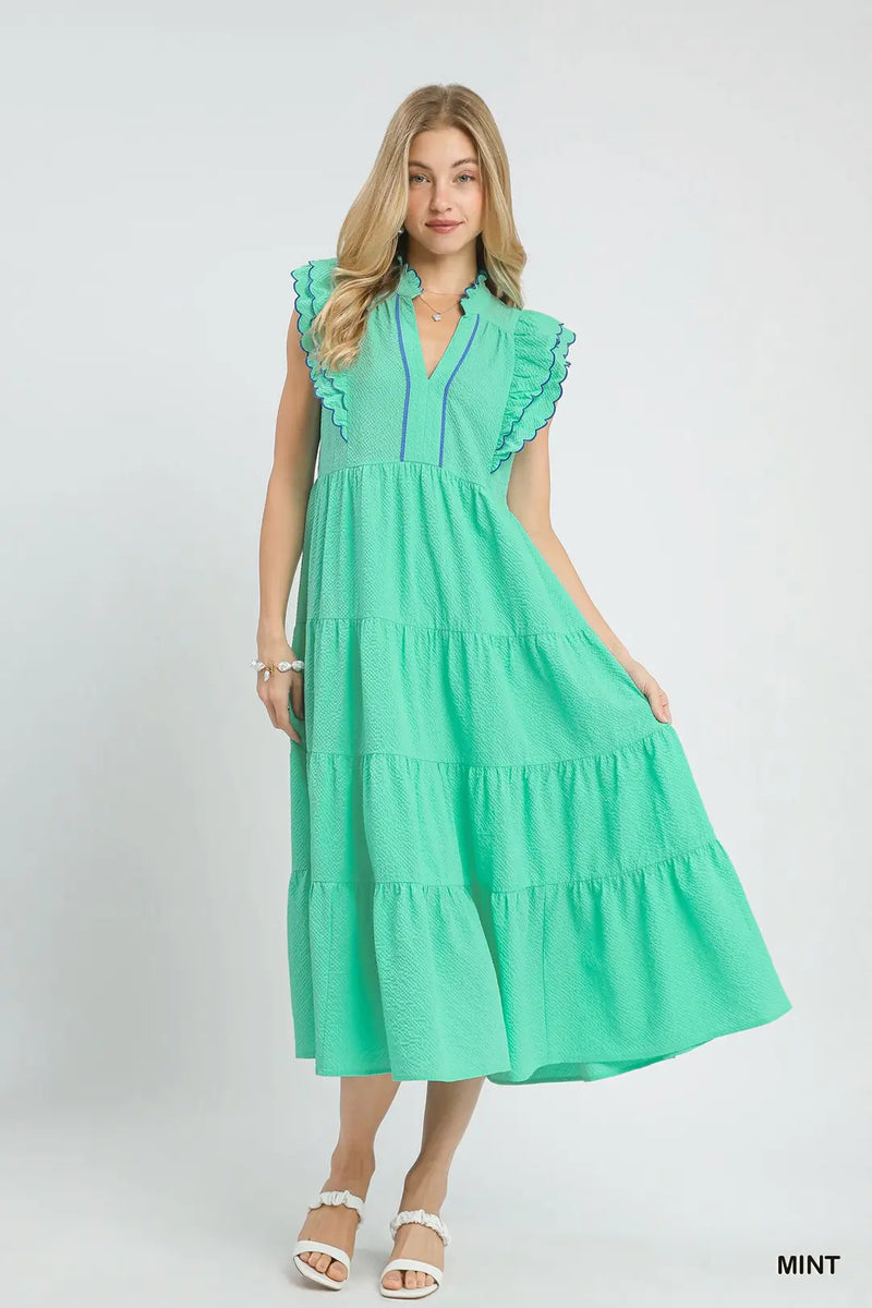 green emerald velvet dress Sage Green Luxury Tiered Tulle Ruffles Beaded Ball Gown Quinceanera Dr main image 1