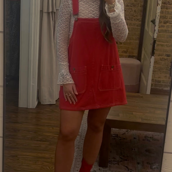 red denim mini dress Crimson Love Denim Mini Dress