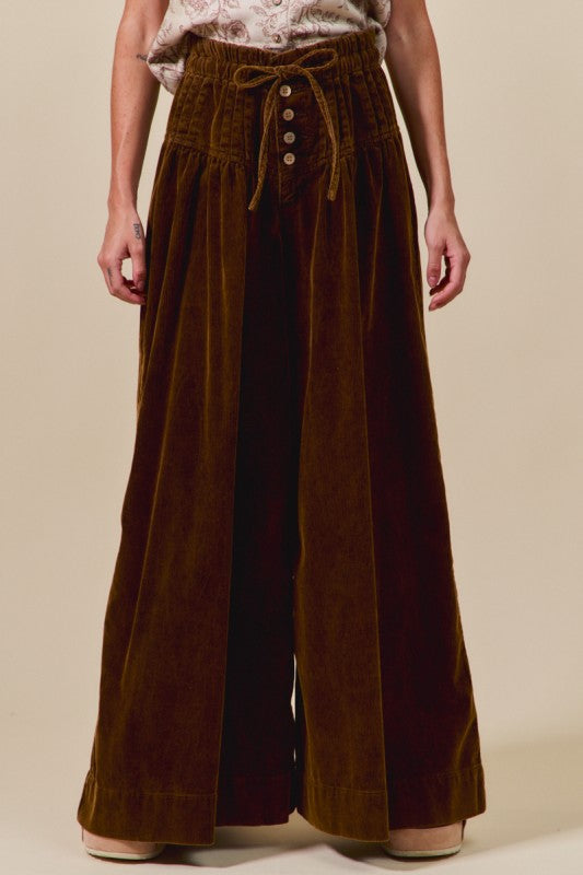 Corduroy Washed Wide Leg Pants Brown