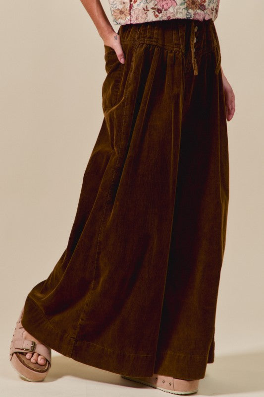 Corduroy Washed Wide Leg Pants Brown