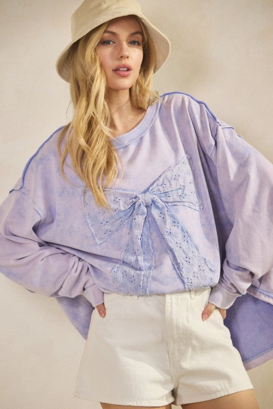 Whimsy Bow Sweatshirt Top Lavender
