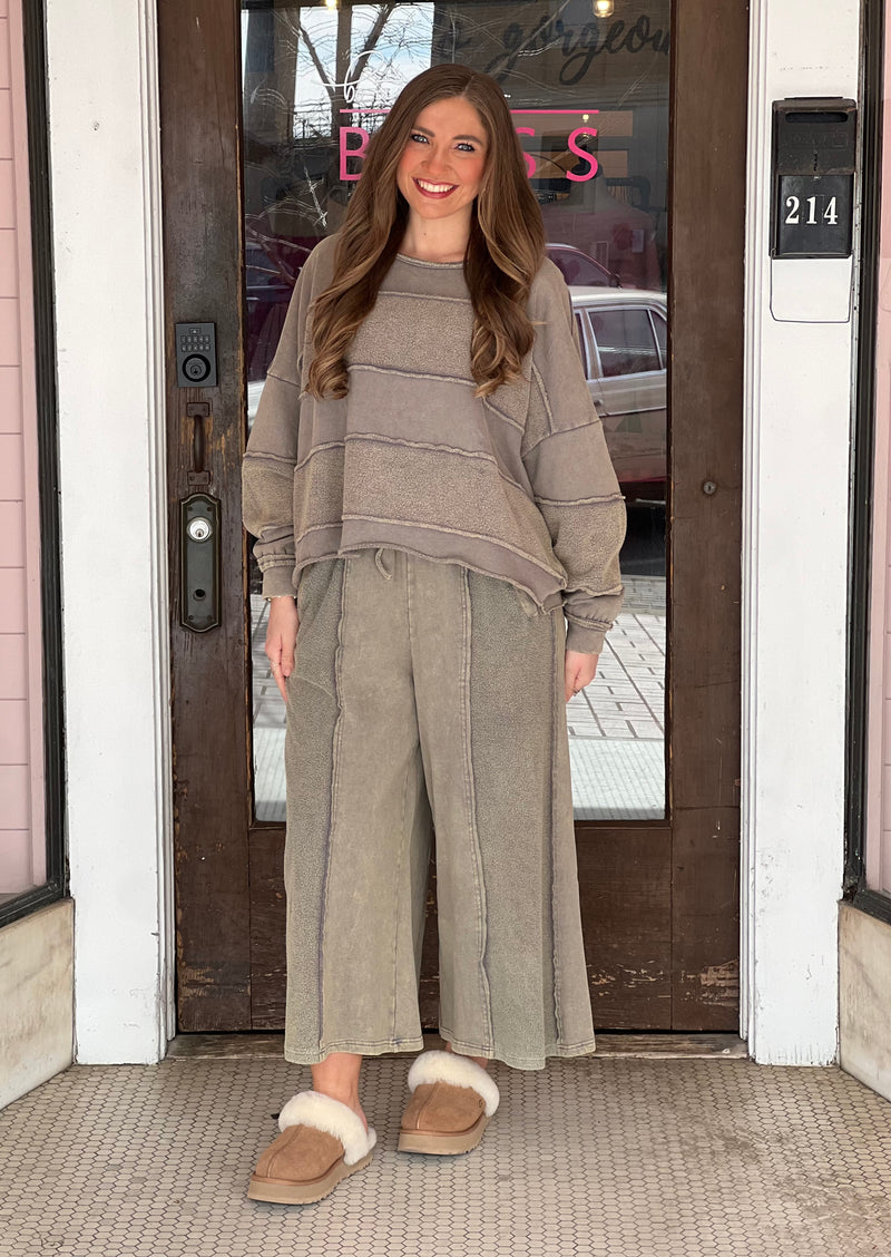 Brushed Terry Knit Mineral Washed Pants Smoke