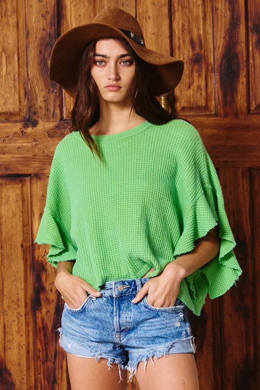 Ruffled Heavy Waffle Cropped Top Green