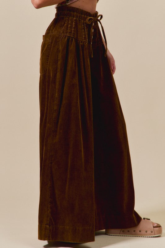 Corduroy Washed Wide Leg Pants Brown