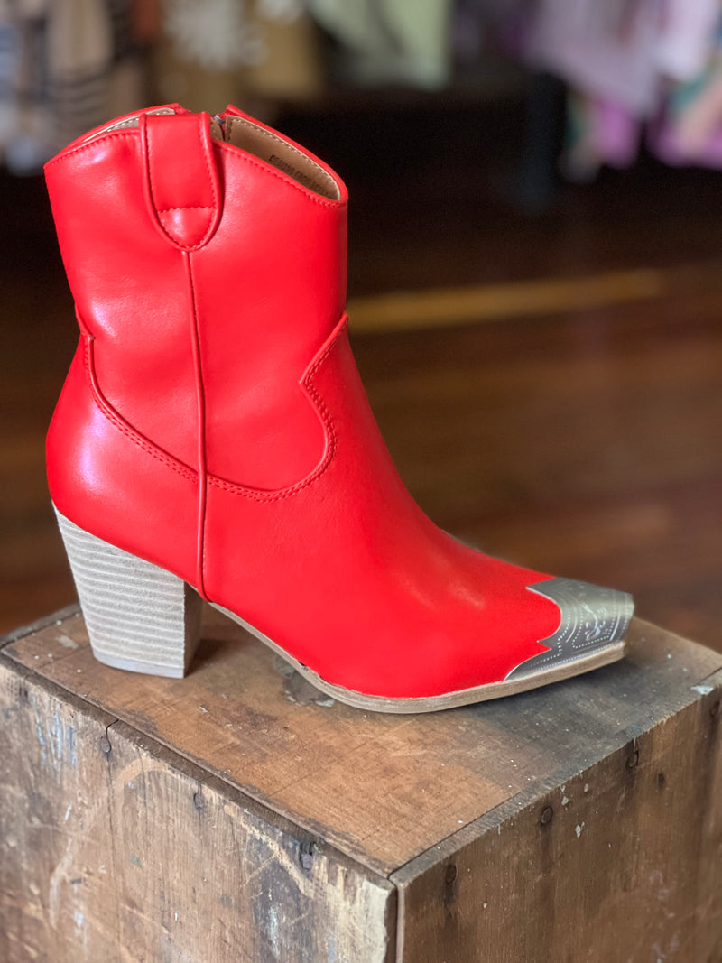 Red Western Ankle Boots Metal Toe Western Boot Red Southern