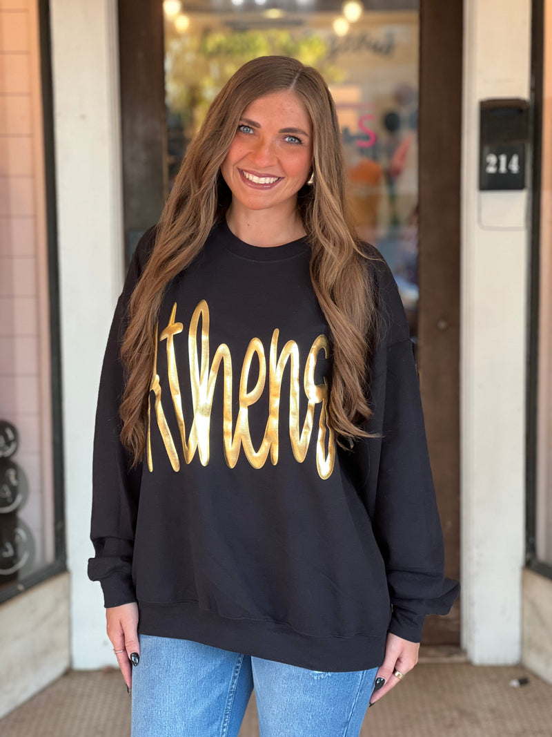 Athens Cursive Puff Sweatshirt Black