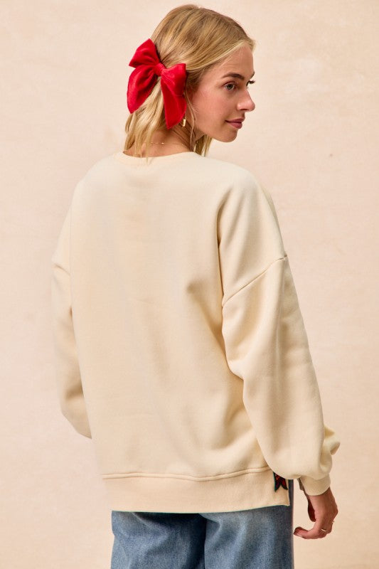 Christmas Plaid Merry Side Bow Top Cream