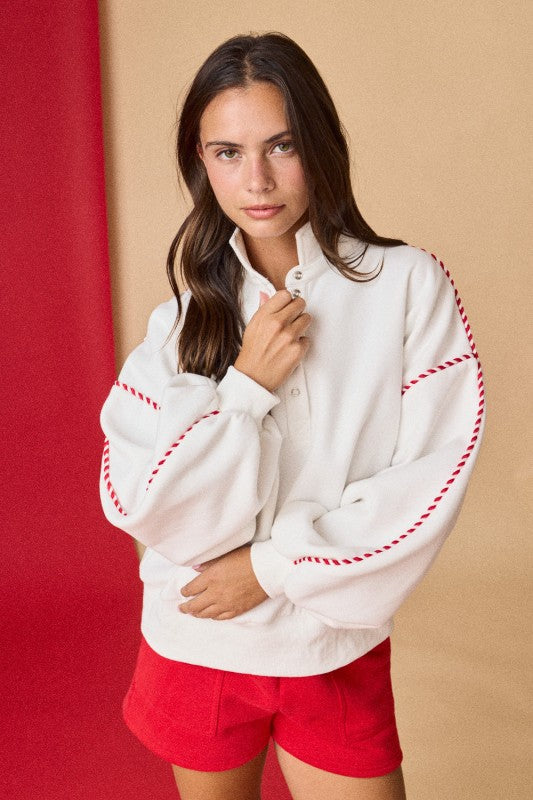 Alexa Contrast Piping Pullover White