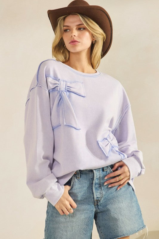 French Terry Bow Detail Sweatshirt Top Periwinkle