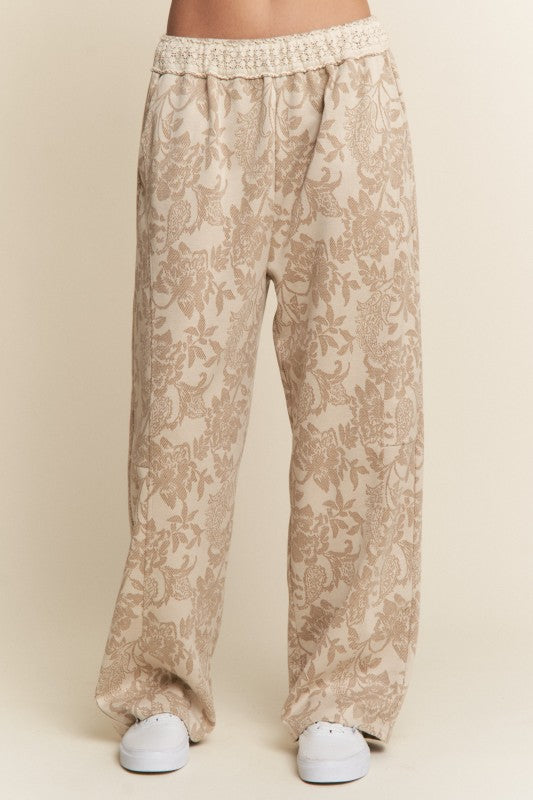 Floral Knit Casual Pants Taupe
