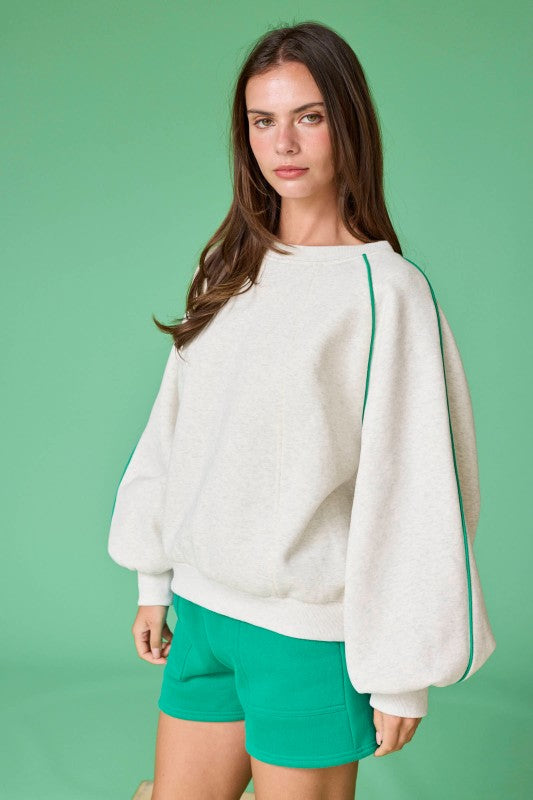 Amelia Contrast Piping Pullover White