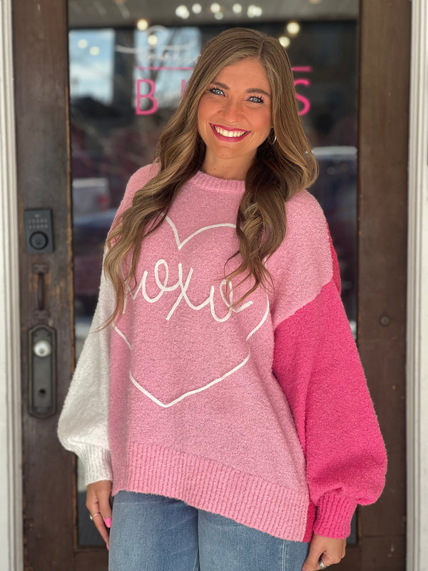 XOXO Lurex Thread Color Block Sweater Pink