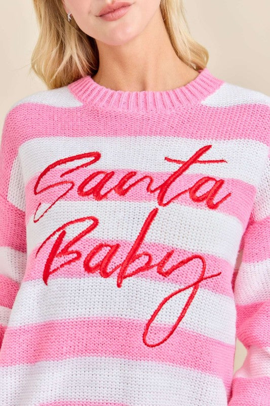Santa Baby Stripe Knit Sweater Pink