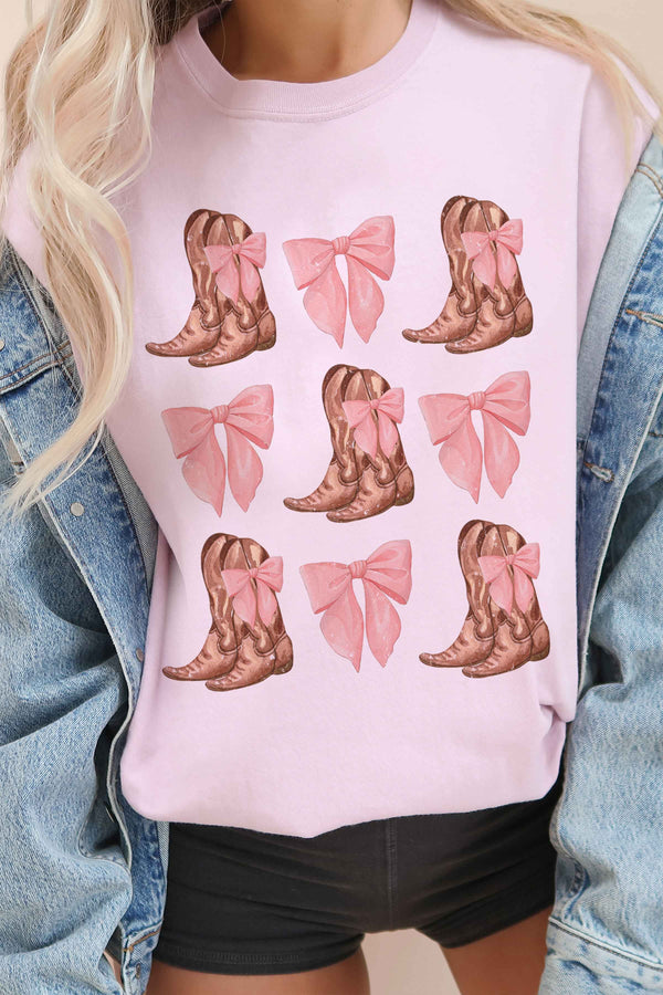 Coquette Cowboy Boots Oversized Graphic Tee Pink