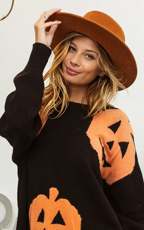Big Pumpkin Embroidered Sweater Black
