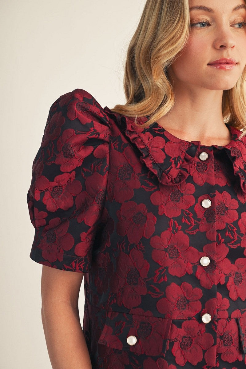 burgundy button down dress Burgundy Collared Double Ruffle Sleeve Tie Side Detail Button Down Dress *FINAL SALE*