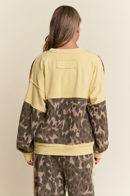 Leopard Print V-Neck Patchwork Top