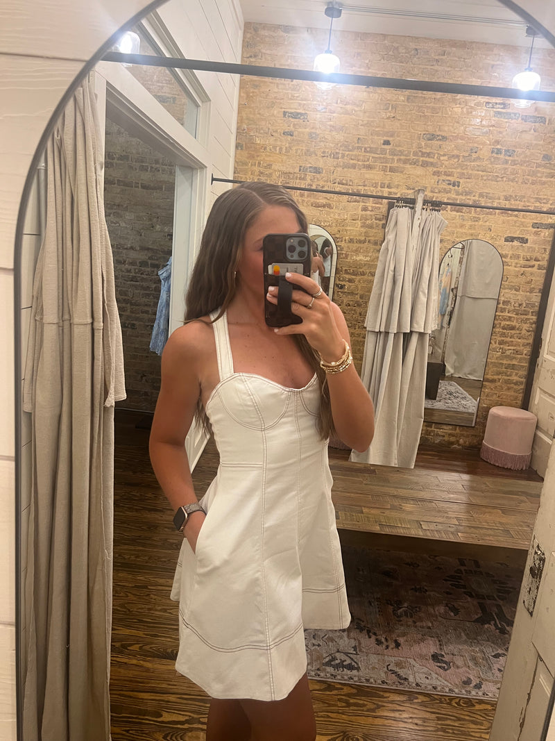 Denim Woven Dress White