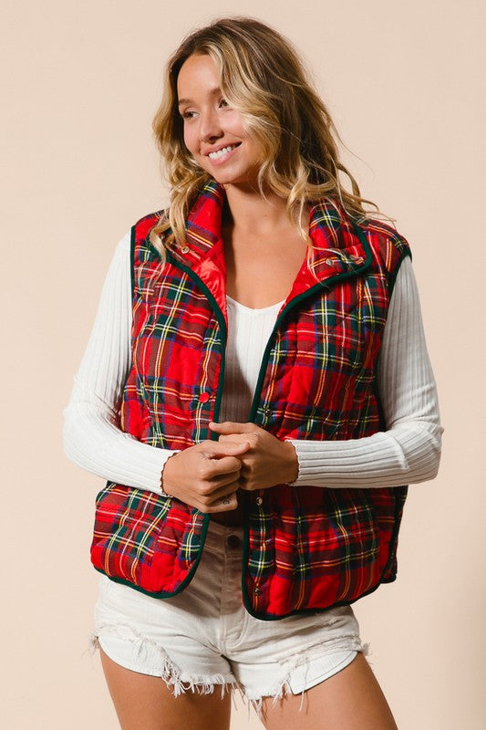 Vintage Christmas Plaid Quilting Vest Red