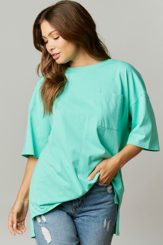 Fringed Star Sequin Patch Tee Mint