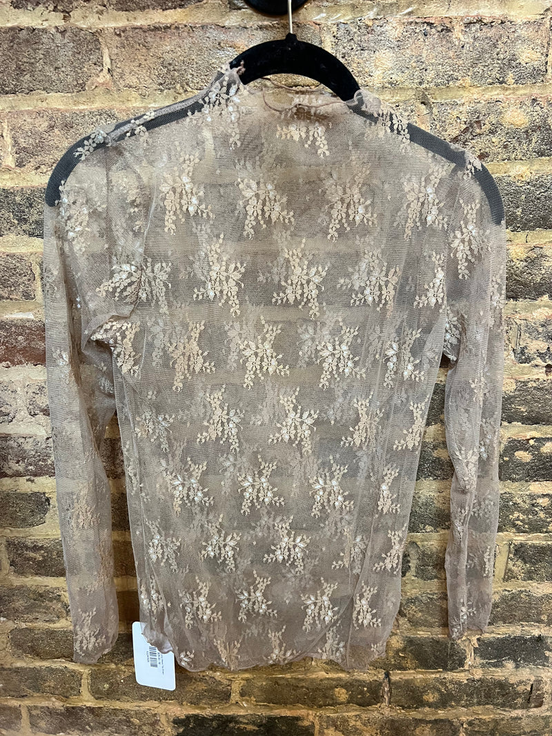 Sheer Lace Long Sleeve Top Brown