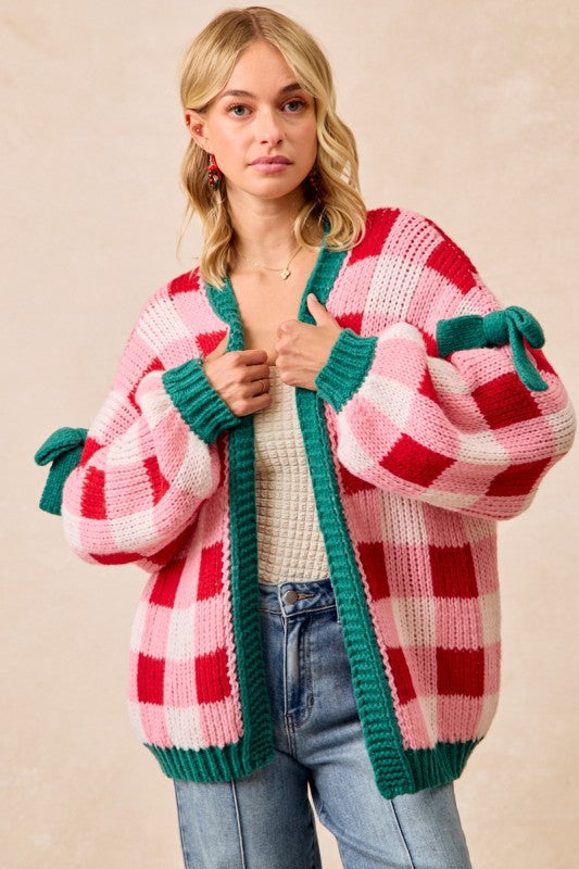 Christmas Theme Open Front Cardigan Red