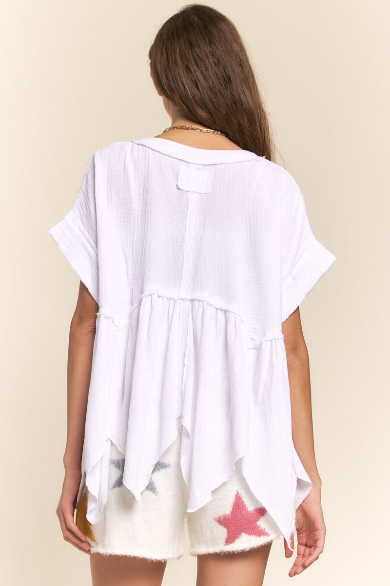 Short Sleeve Handkerchief Top White