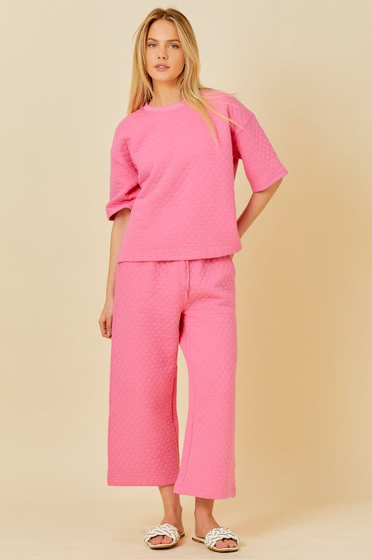 Solid Quilted Capri Pants Pink